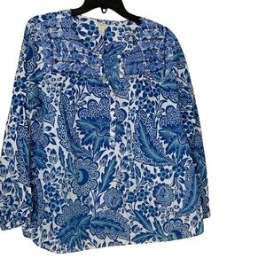 J. Crew Blue Floral Blouse. Front buttons. Size L